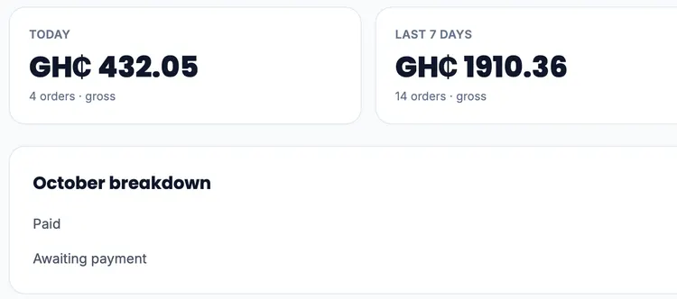 Earnings today and over the last 7 days, and October split into paid and awaiting payment